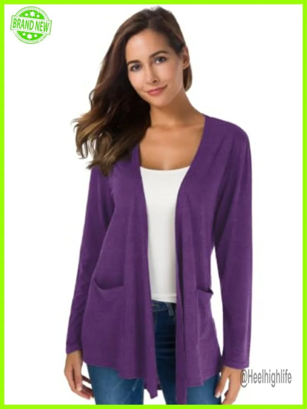 Lightweight Knit Open Front Cardigan with Pockets Long Sleeve